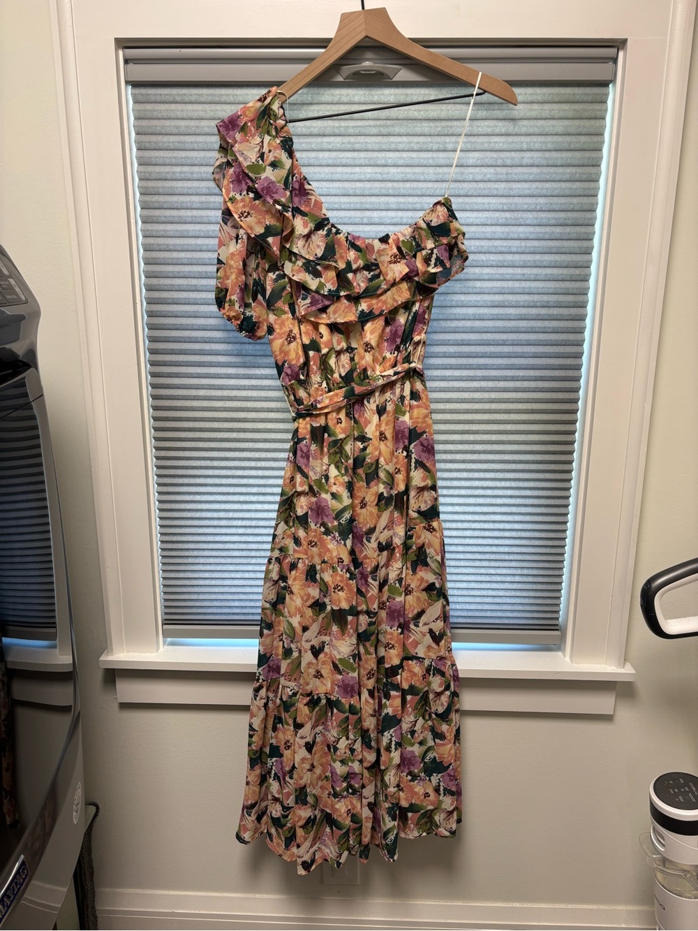 ASTR The Label One-Shoulder Floral Ruffle Midi Dress